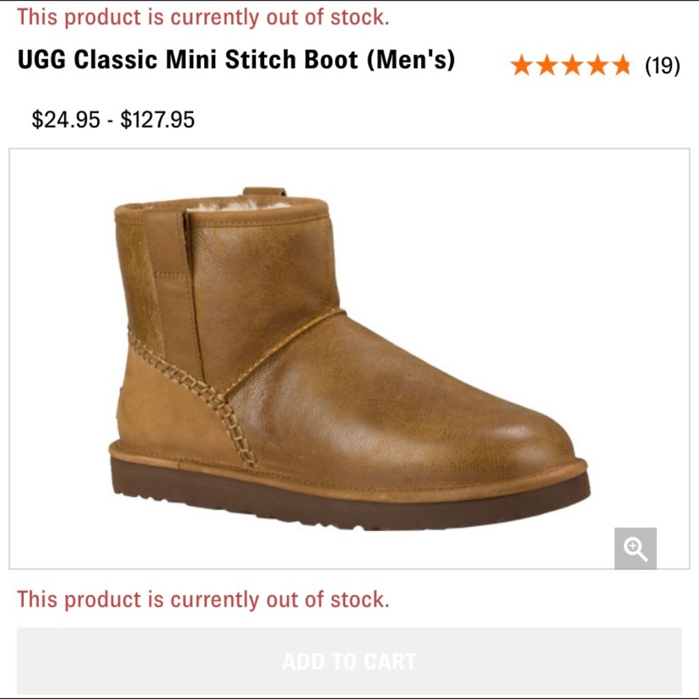 Ugg Men’s classic mini stitch boots.